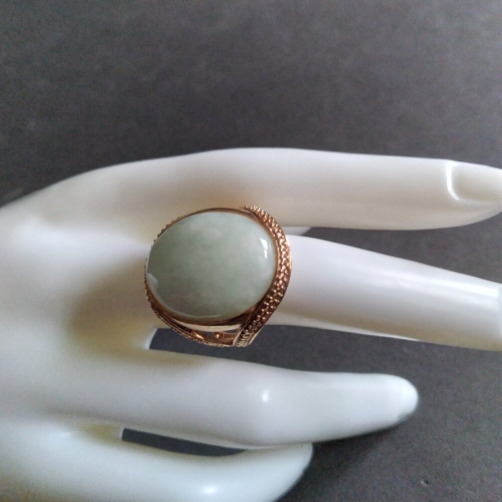 Gold Plate Over 925 Silver Ring with Large Cabochon Set Aventurine Stone